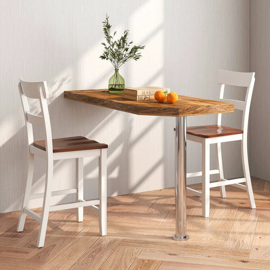 Farmhouse bar stools set of 2 rubber wood with white frames and natural wood seats on Tampa Home & Garden Store