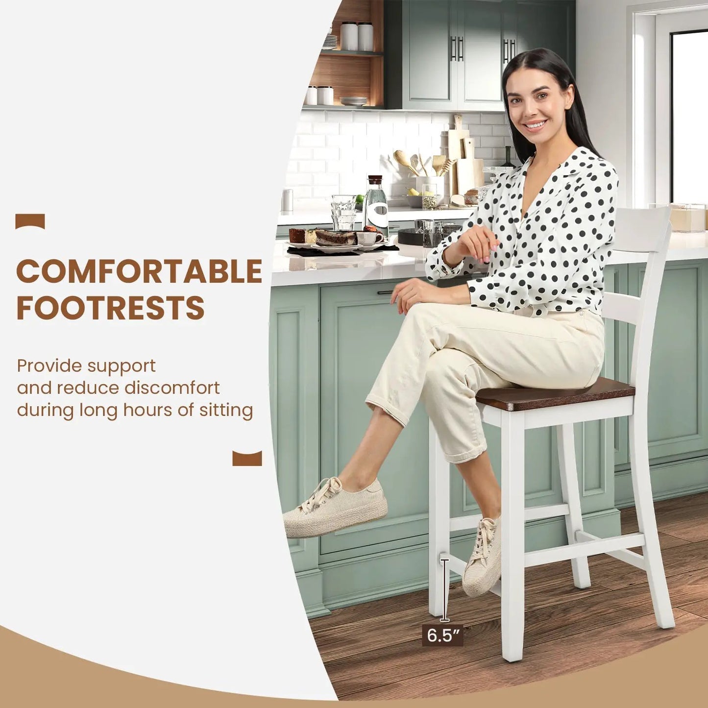 Farmhouse Dining Bar Stool Set of 2 with Solid Rubber Wood Frame-White - Tampa Home & Garden Store