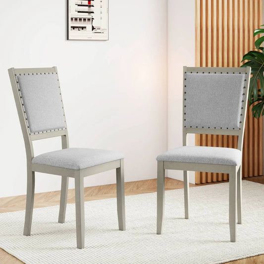 Farmhouse dining chairs set of 2 grey fabric with nailhead trim DirectDeals on Tampa Home & Garden Store