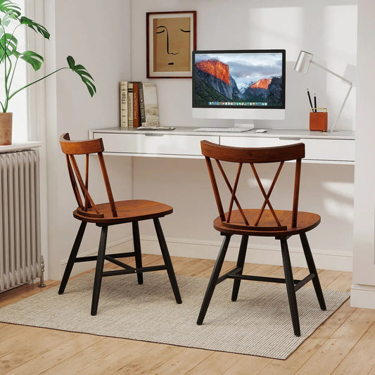 Farmhouse dining chairs set of 2 in rubber wood with dark brown finish and black metal legs on Tampa Home & Garden Store