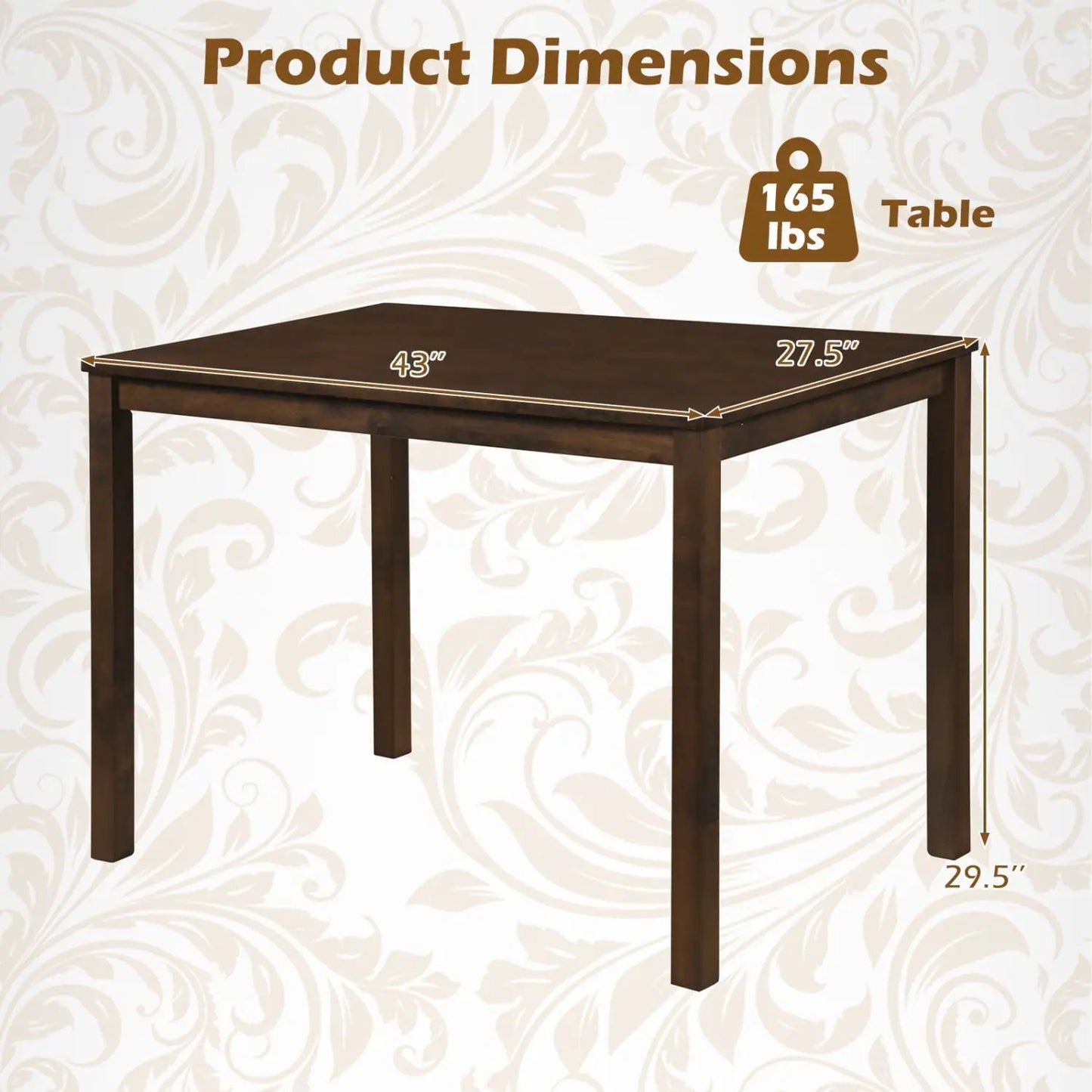 Farmhouse Dining Table for Four With Rubber Wood