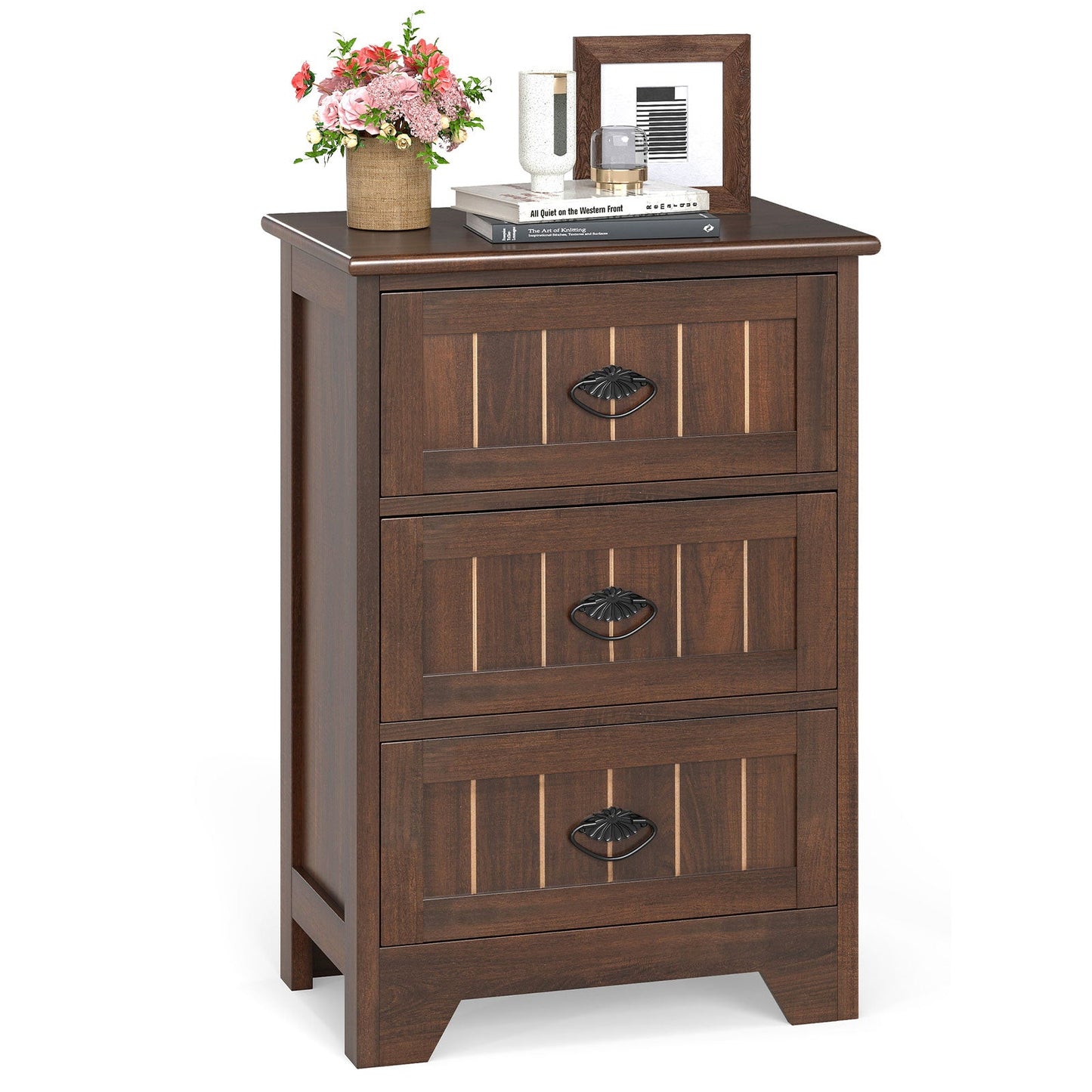 Farmhouse Nightstand with 3 Storage Drawers and Handles - Tampa Home & Garden Store