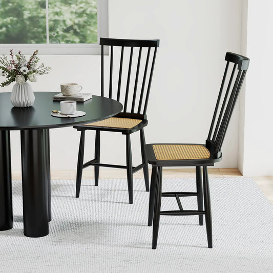 Farmhouse solid rubberwood dining chairs set of 2 in black with caned seats on Tampa Home & Garden Store