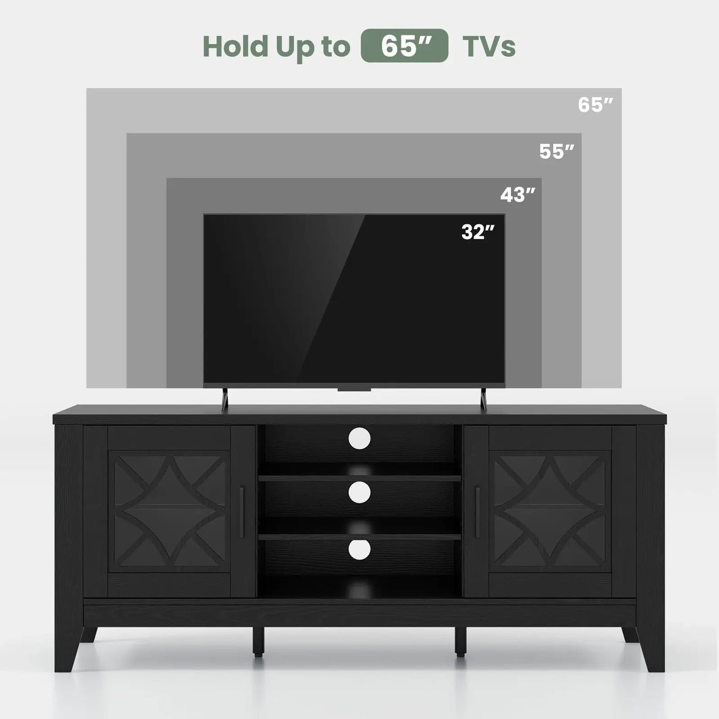 Farmhouse TV Stand for TVs Up to 65 Inches 4 Adjustable Shelves-Black - Tampa Home & Garden Store