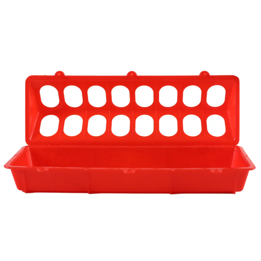 Farmight red 12-Inch flip-top poultry feeder, plastic chicken feeder on Tampa Home & Garden Store