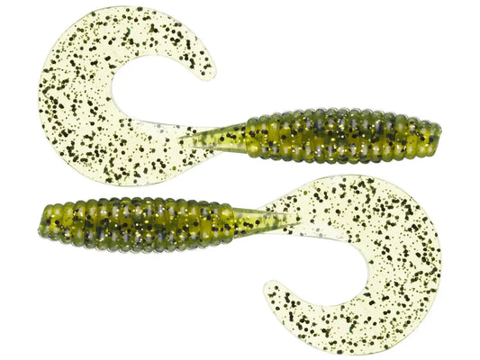 Grande Bass Fatso Pig Grubs with Wide Curl Tail 2-pack olive-green speckled paddle-tail baits on Tampa Home & Garden Store