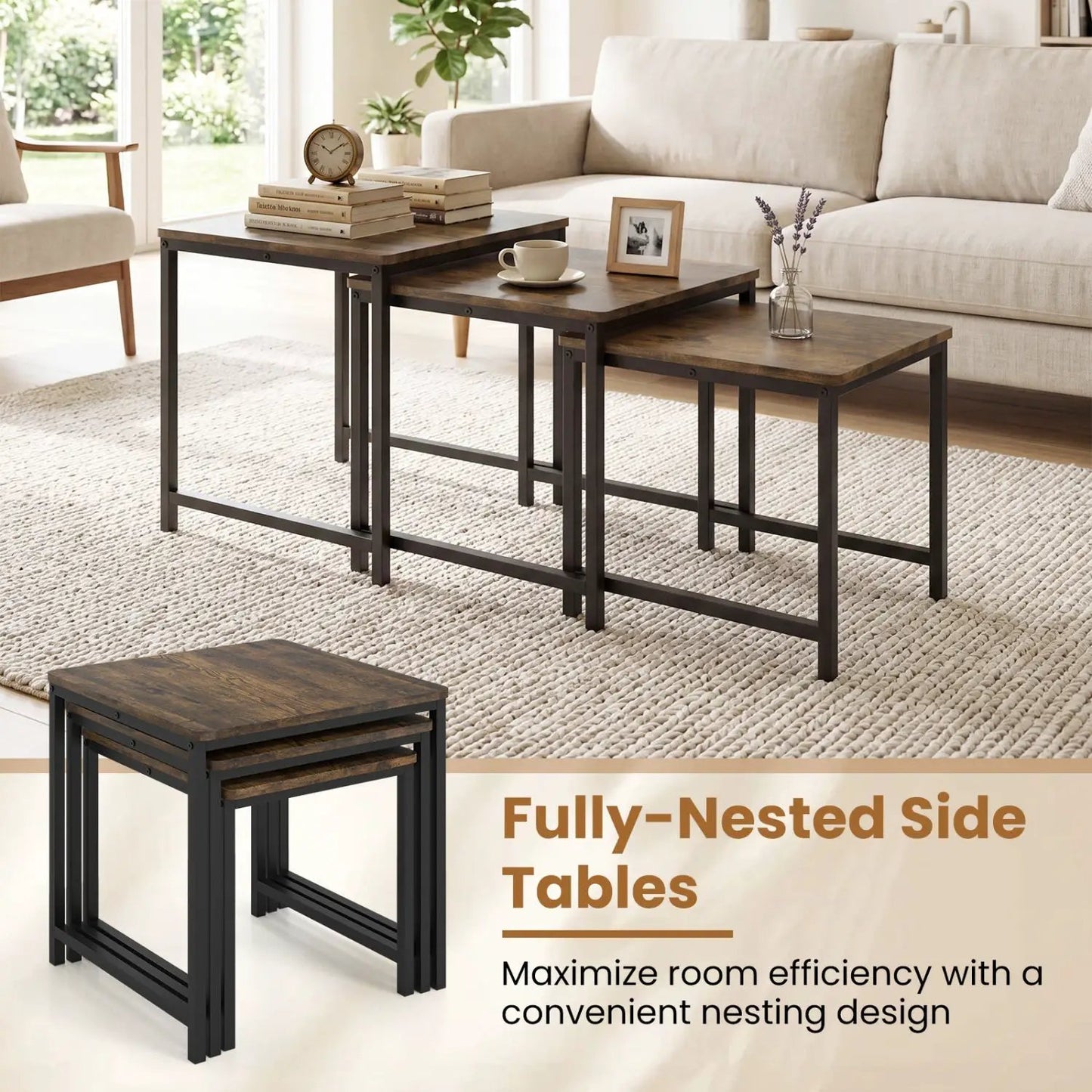 Nesting Tables Set of 3 with Faux Marble Top