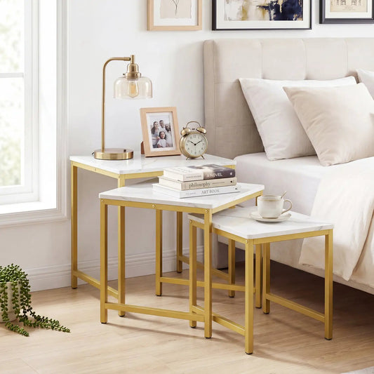 Nesting tables set of 3 with faux marble tops and gold metal frames DirectDeals on Tampa Home & Garden Store