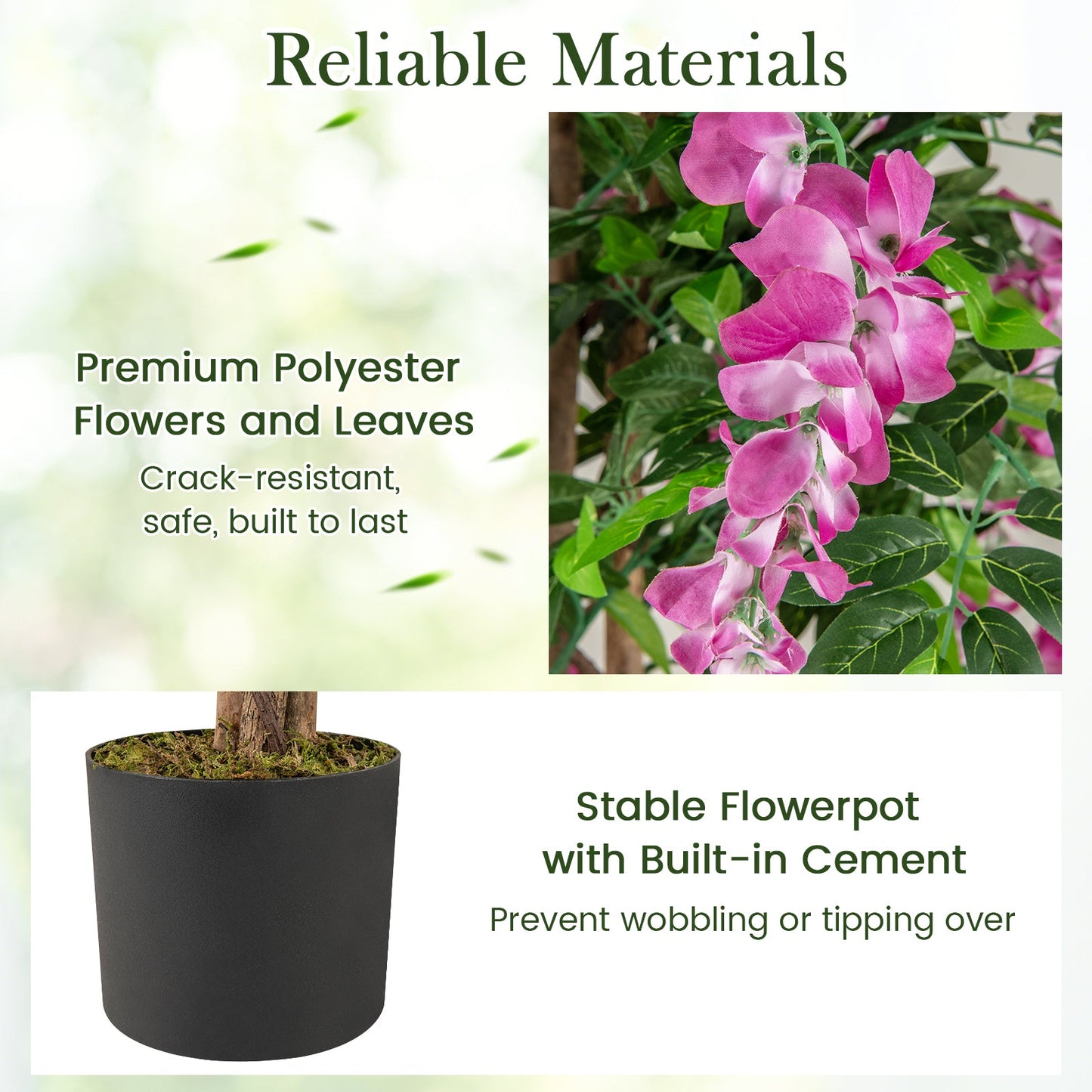 5.5 FT Faux Wisteria Plant in Nursery Pot with Blooming Flowers-Rose Red