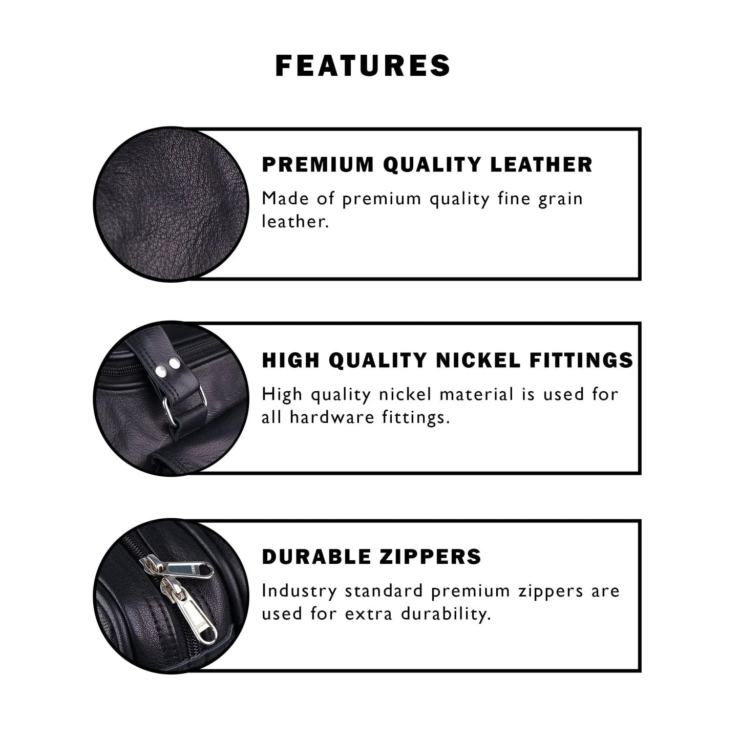 Dark Knight Traveler Leather Weekender Bag black goat leather duffel with nickel fittings on Tampa Home & Garden Store