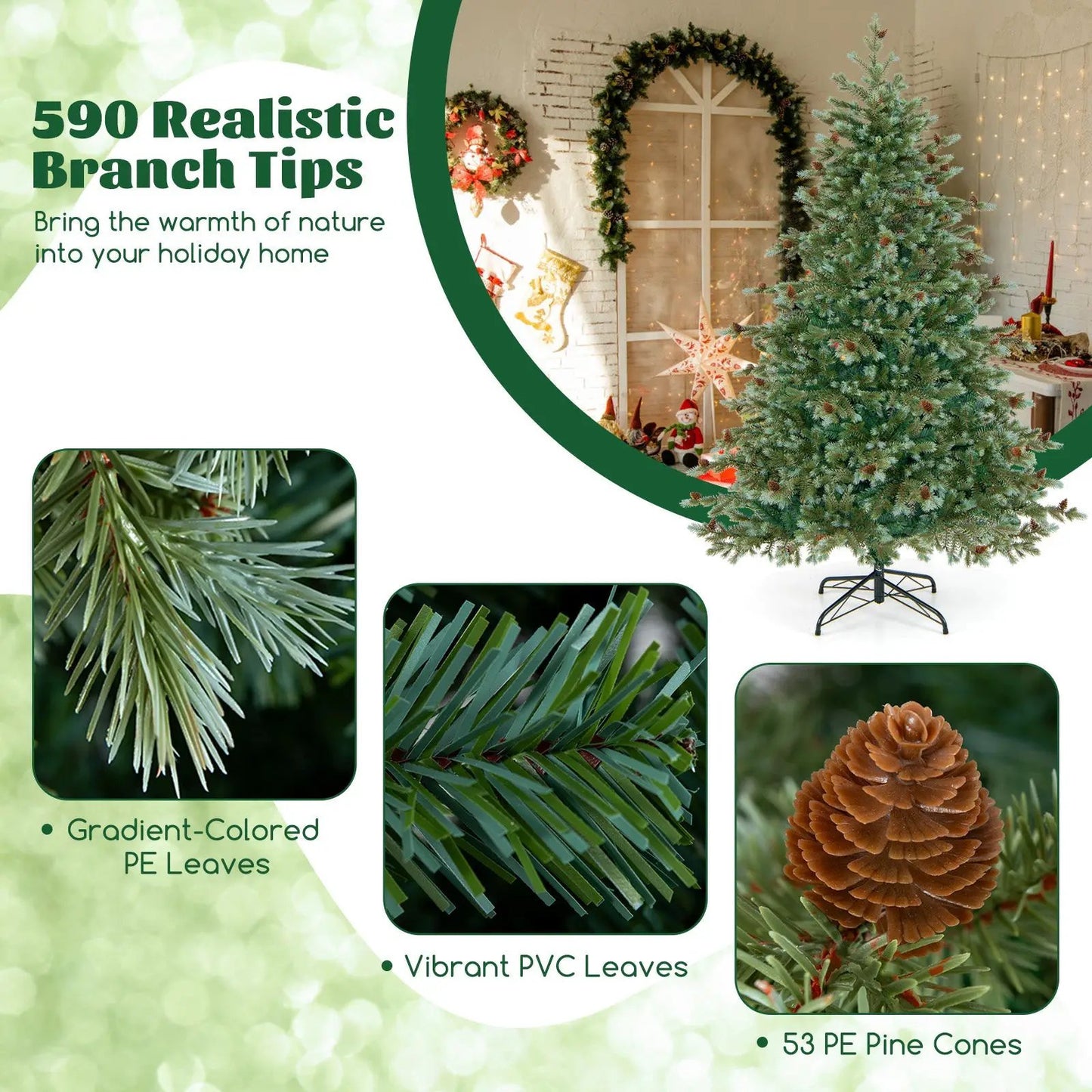 6/7/8 ft Christmas tree DirectDeals with warm white LEDs and pine cones on Tampa Home & Garden Store