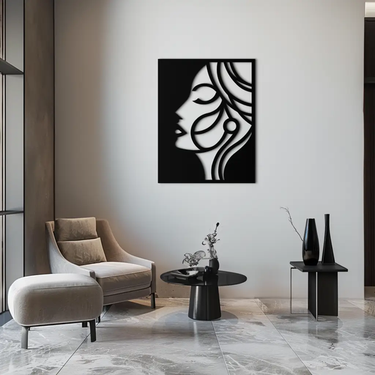 Female Silhouette Metal Wall Art black metal with white cutout silhouette on Tampa Home & Garden Store