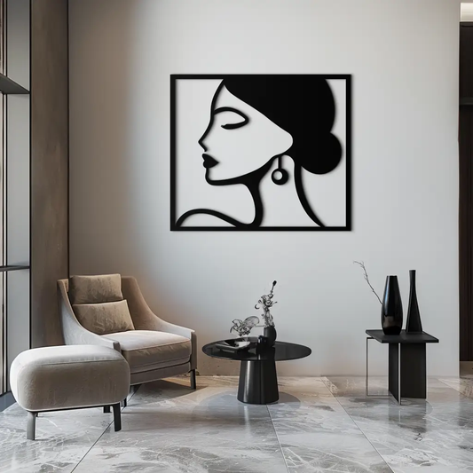Female Silhouette Metal Wall Art by Enova Art, modern black framed wall decor on Tampa Home & Garden Store