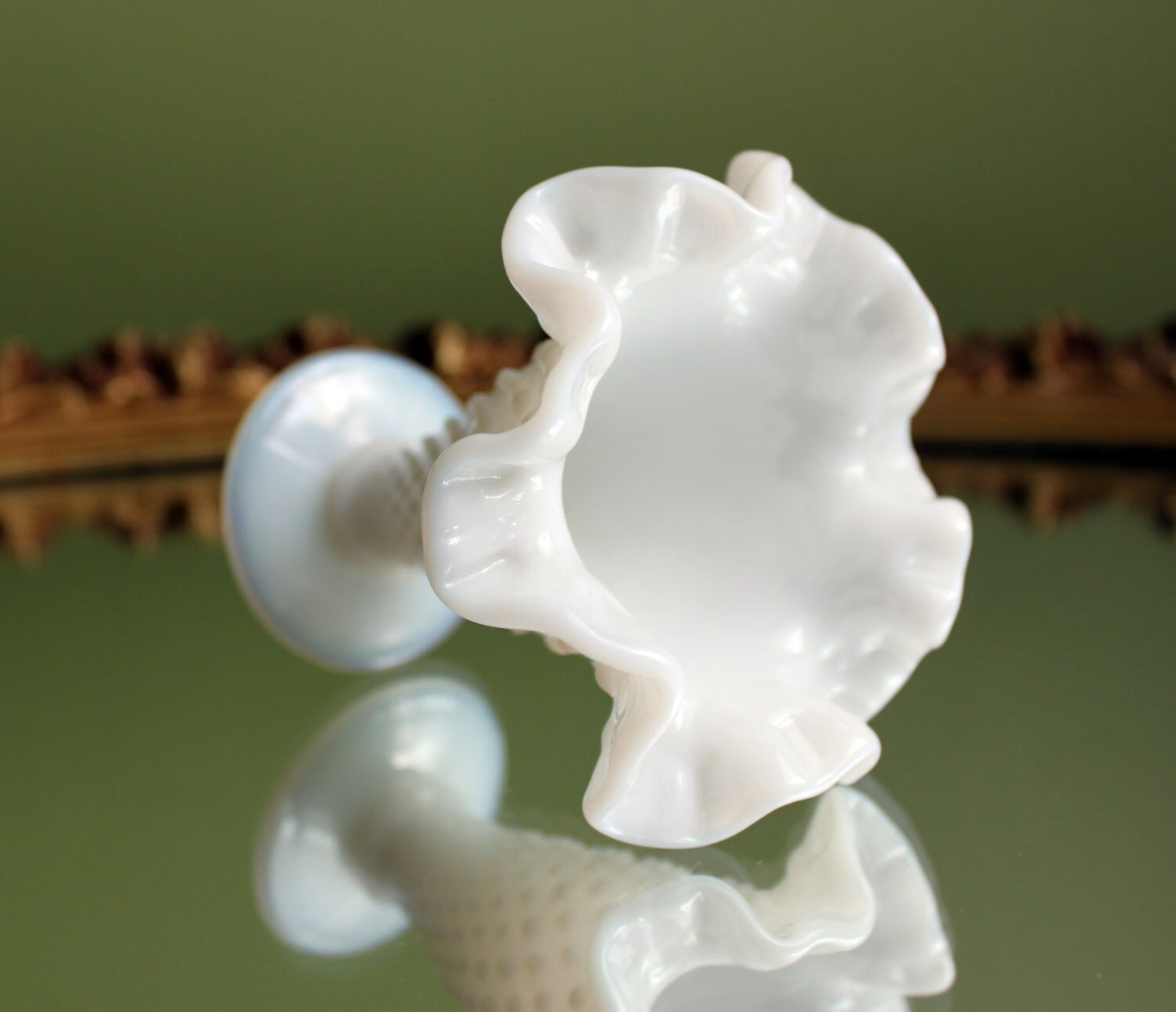 Fenton Milk Glass Vase. Small Vase with Hobnail Pattern. Vase with Graded Hobnail, Ruffled and Scalloped Rim. - Tampa Home & Garden Store