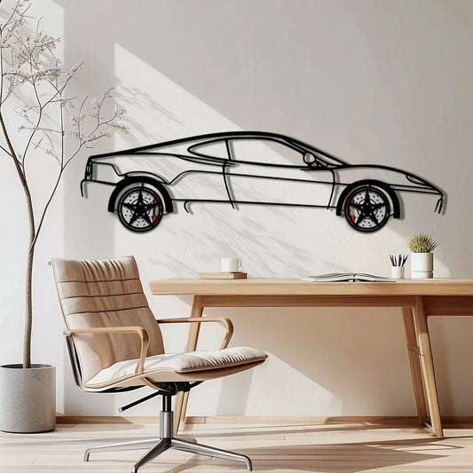 Ferrari 360 Modena Metal Car Wall Art with Rotating Wheels - Italian V8 Supercar Silhouette - Interactive Automotive Decor - KAFMEKA122 - Tampa Home & Garden Store