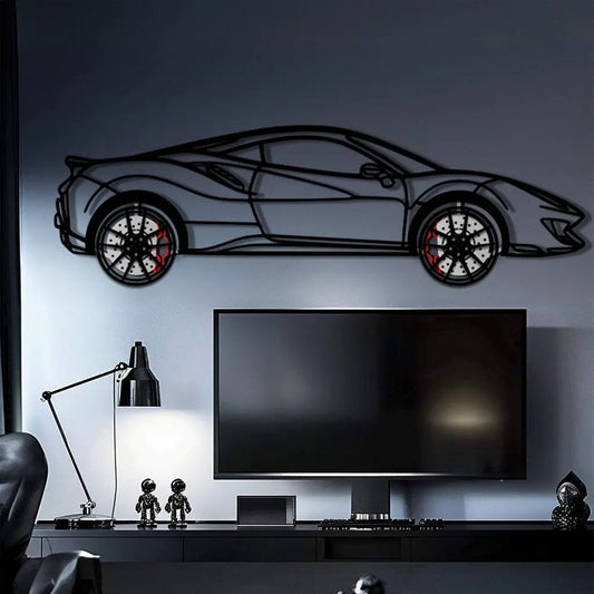 Metal car wall art Enova Art Ferrari 488 Pista with rotating wheels on Tampa Home & Garden Store