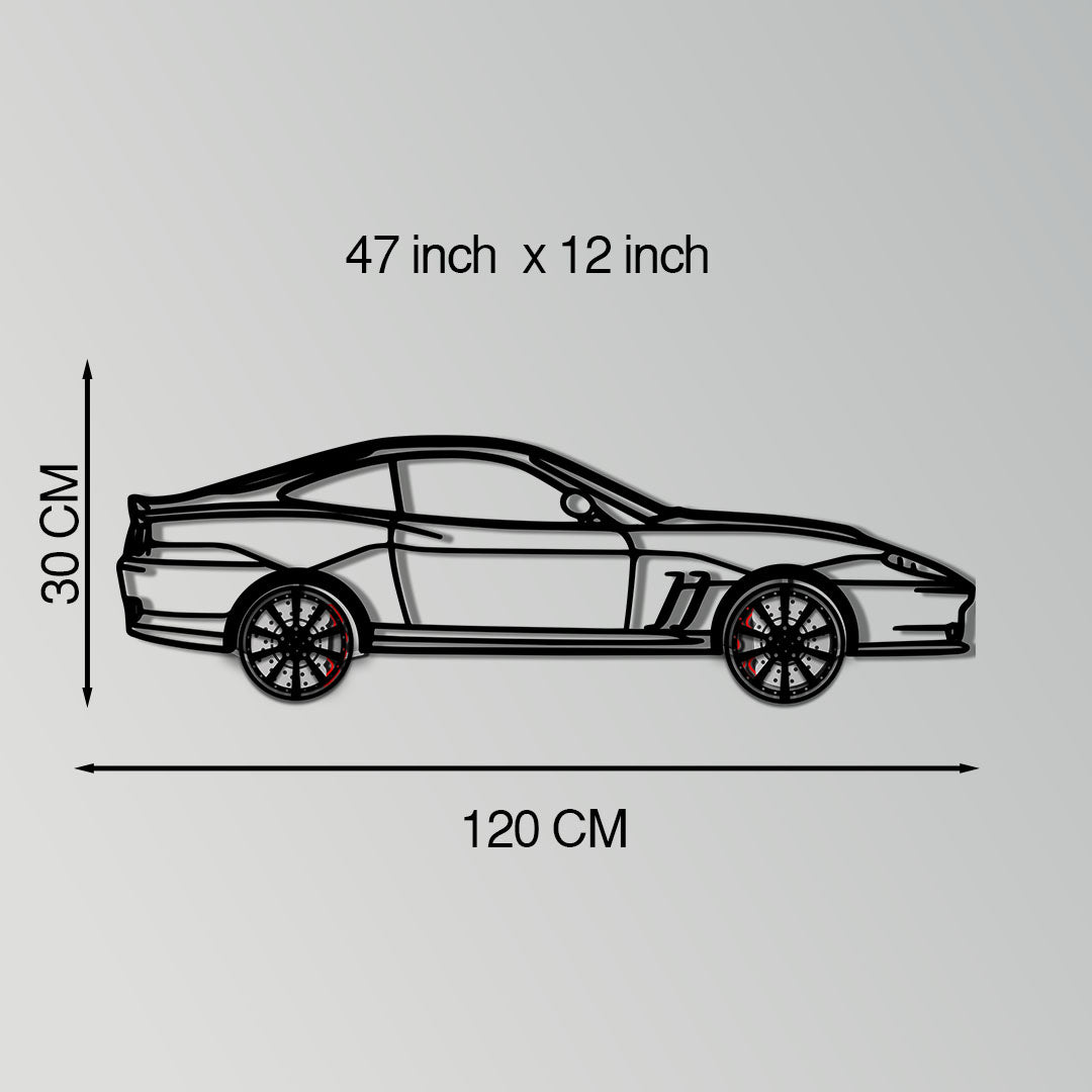 Ferrari 550 Maranello Metal Car Wall Art with Rotating Wheels - V12 Grand Tourer Silhouette - Interactive Automotive Wall Decor - KAFMEKA129 - Tampa Home & Garden Store