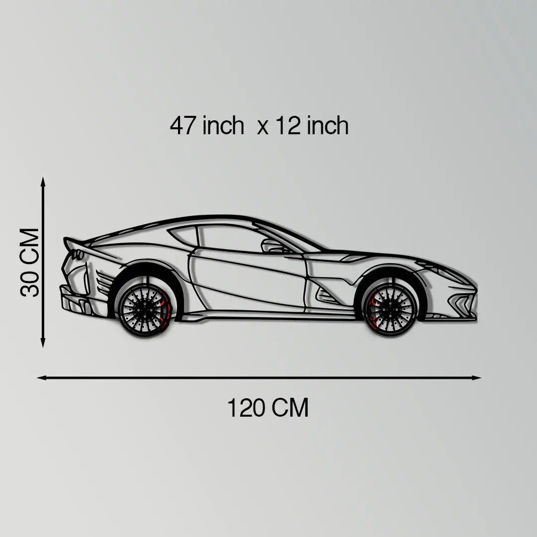 Ferrari 812 Superfast F12 metal wall art side profile Enova Art 47x12 inch red calipers on Tampa Home & Garden Store