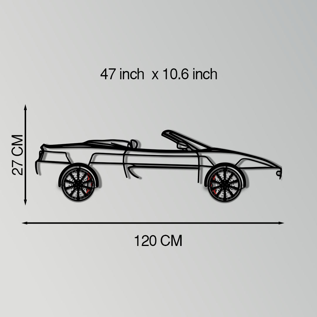 Ferrari F355 Spider metal wall art with rotating wheels, black silhouette on Tampa Home & Garden Store