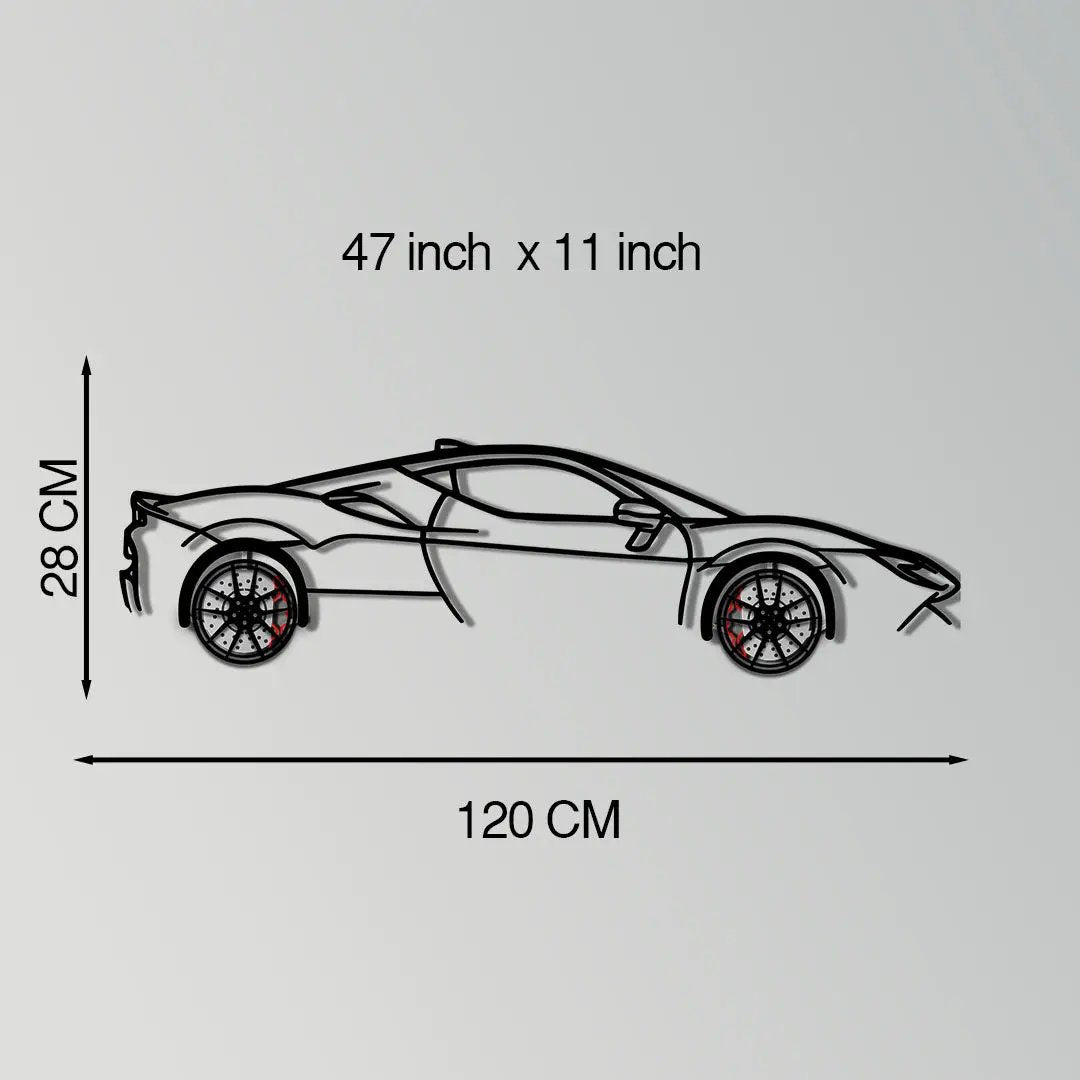 Ferrari SF90 Stradale metal wall art with wheels by Enova Art, black line silhouette on Tampa Home & Garden Store