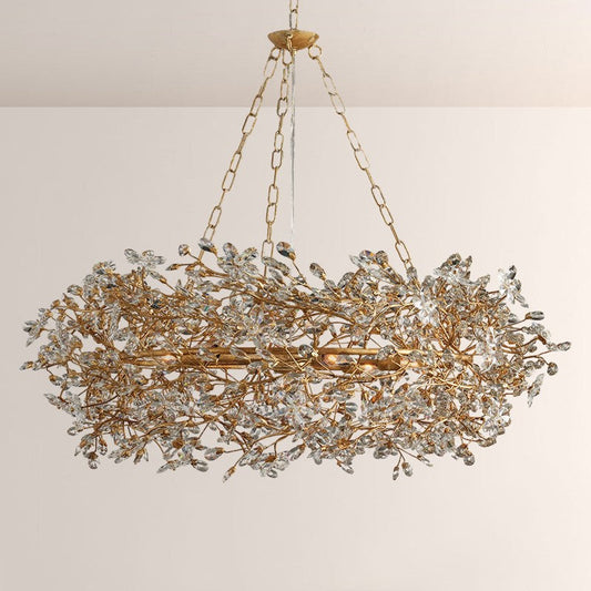 Large Crystal Floral Chandelier Iron Gold Leaf Ceiling Light