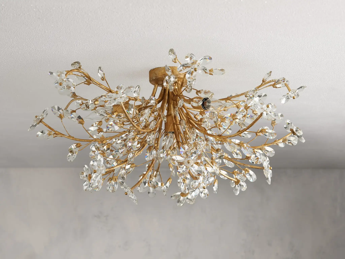 Crystal floral chandelier 28 inch four-light iron fixture with clear crystals on Tampa Home & Garden Store
