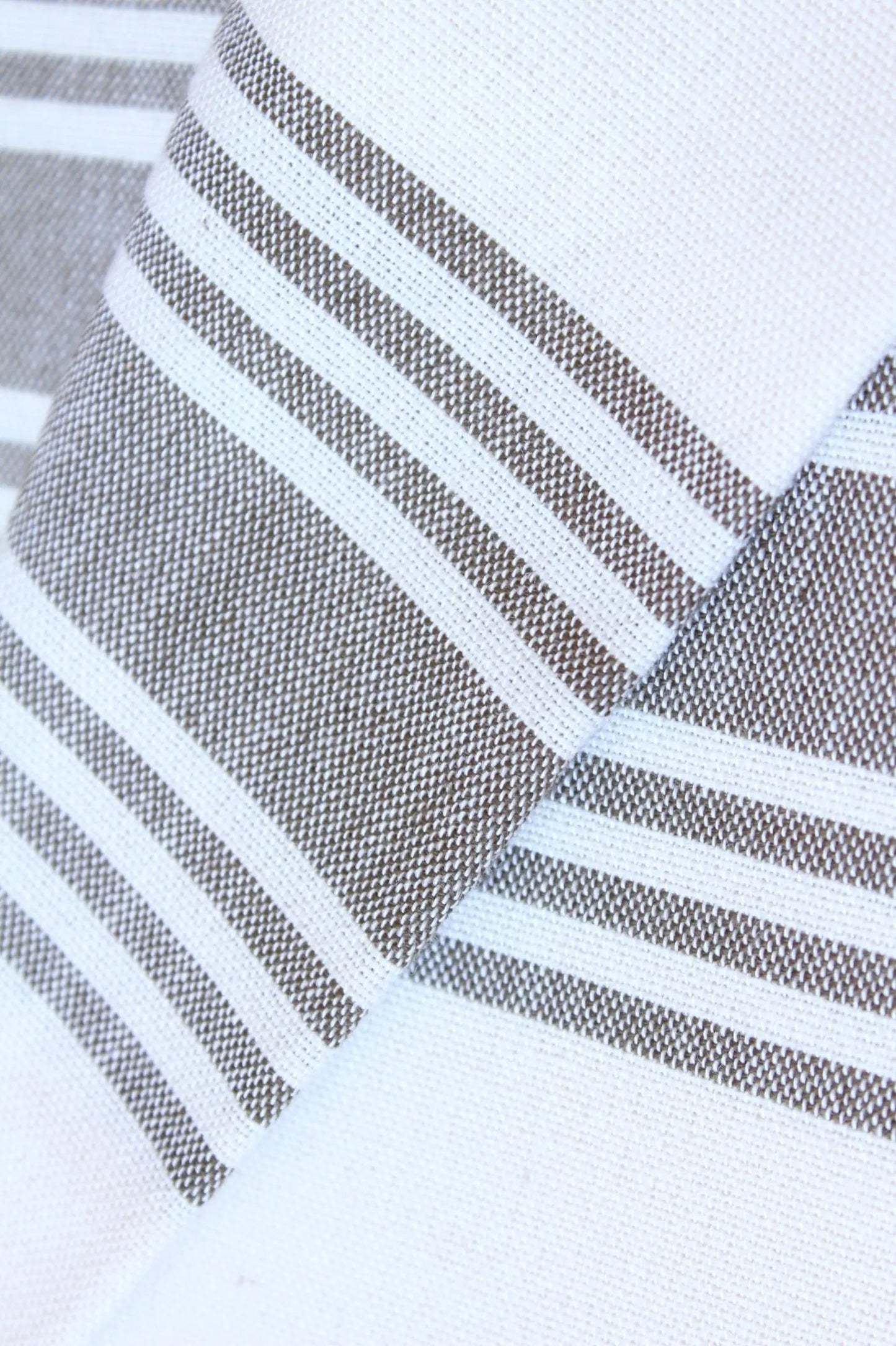 Figueres White Turkish Towel striped in brown with fringed ends Beach House Towels on Tampa Home & Garden Store