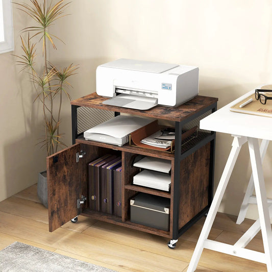 File cabinet on wheels with charging station white unit on a brown wood top rolling cart with shelves on Tampa Home & Garden Store