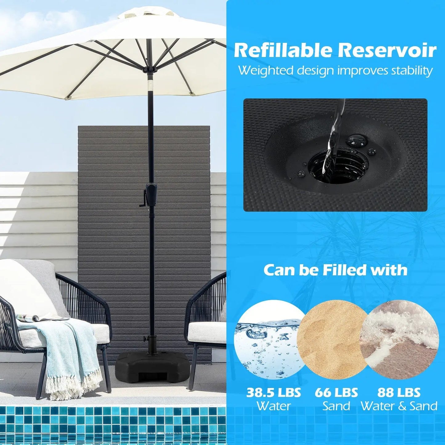 17 Inch 88 LBS Heavy-Duty Fillable Umbrella Base with Handle - Tampa Home & Garden Store
