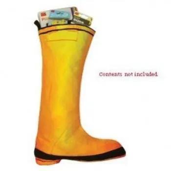 Christmas cowboy boot stocking with fire design in orange-yellow gradient, black sole on Tampa Home & Garden Store