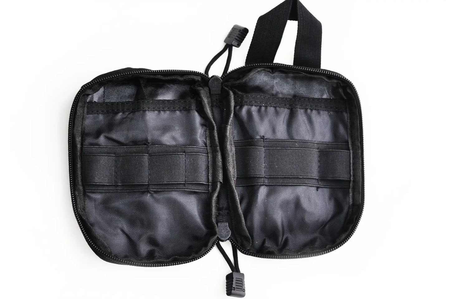 Fire Kit Organizer with MOLLE panel; compact black pouch with elastic pockets and handle on Tampa Home & Garden Store
