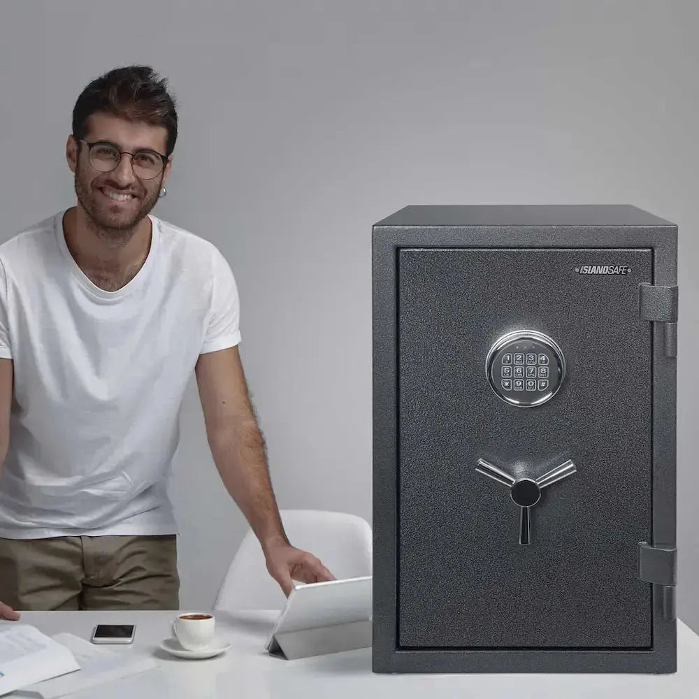 FireShield Large Fire Protection Safe by ISLANDSAFE gray steel safe box with keypad on Tampa Home & Garden Store