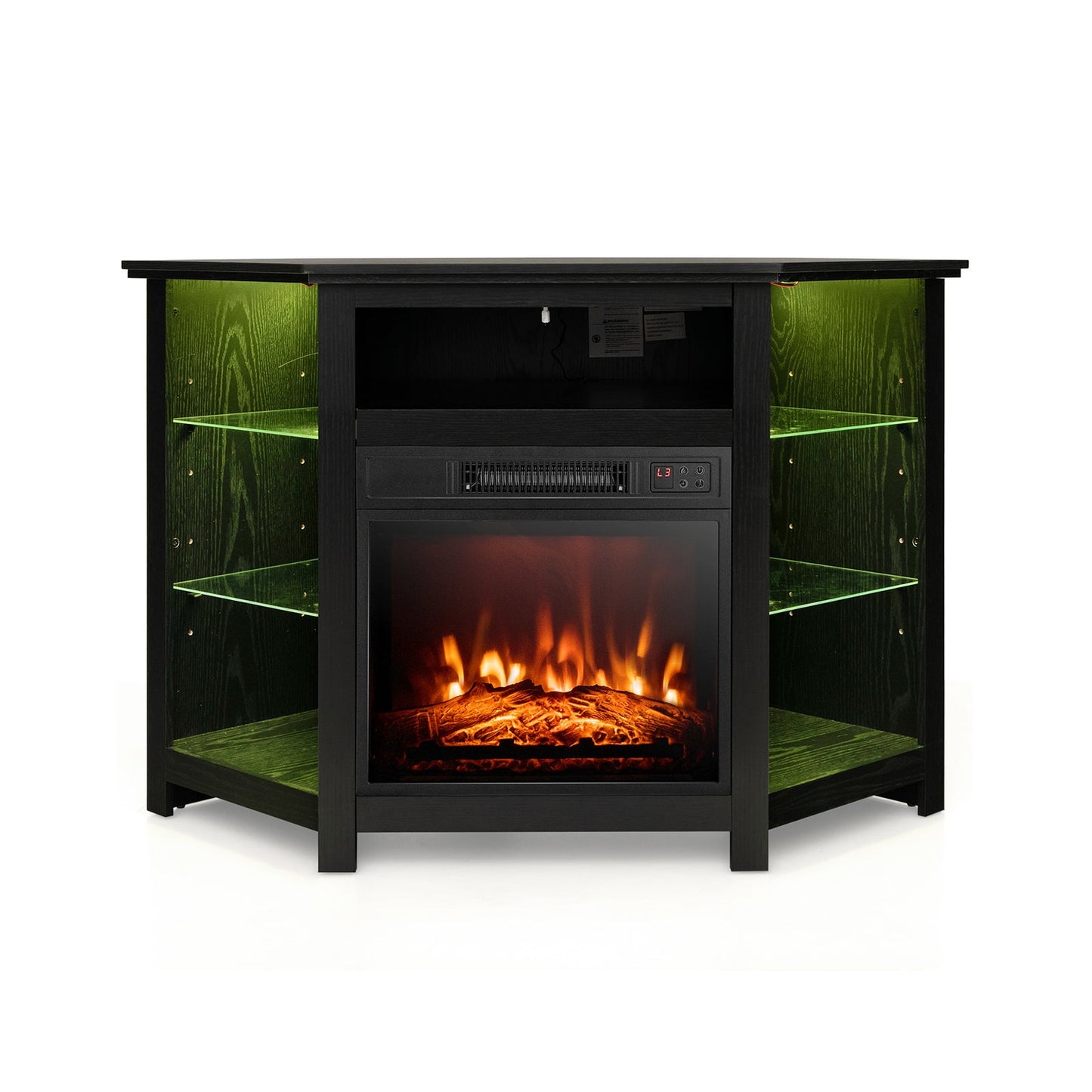 Mueble esquinero para TV con chimenea, luces LED y control por aplicación inteligente para televisores de 50 pulgadas - Gris