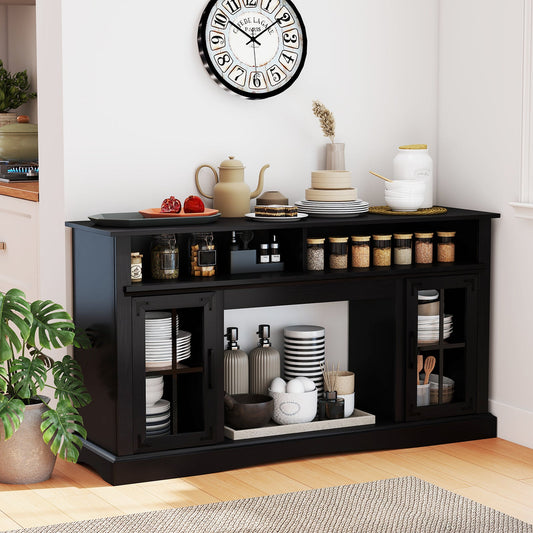 TV Stand with LED Lights and Remote Control-Black - Tampa Home & Garden Store