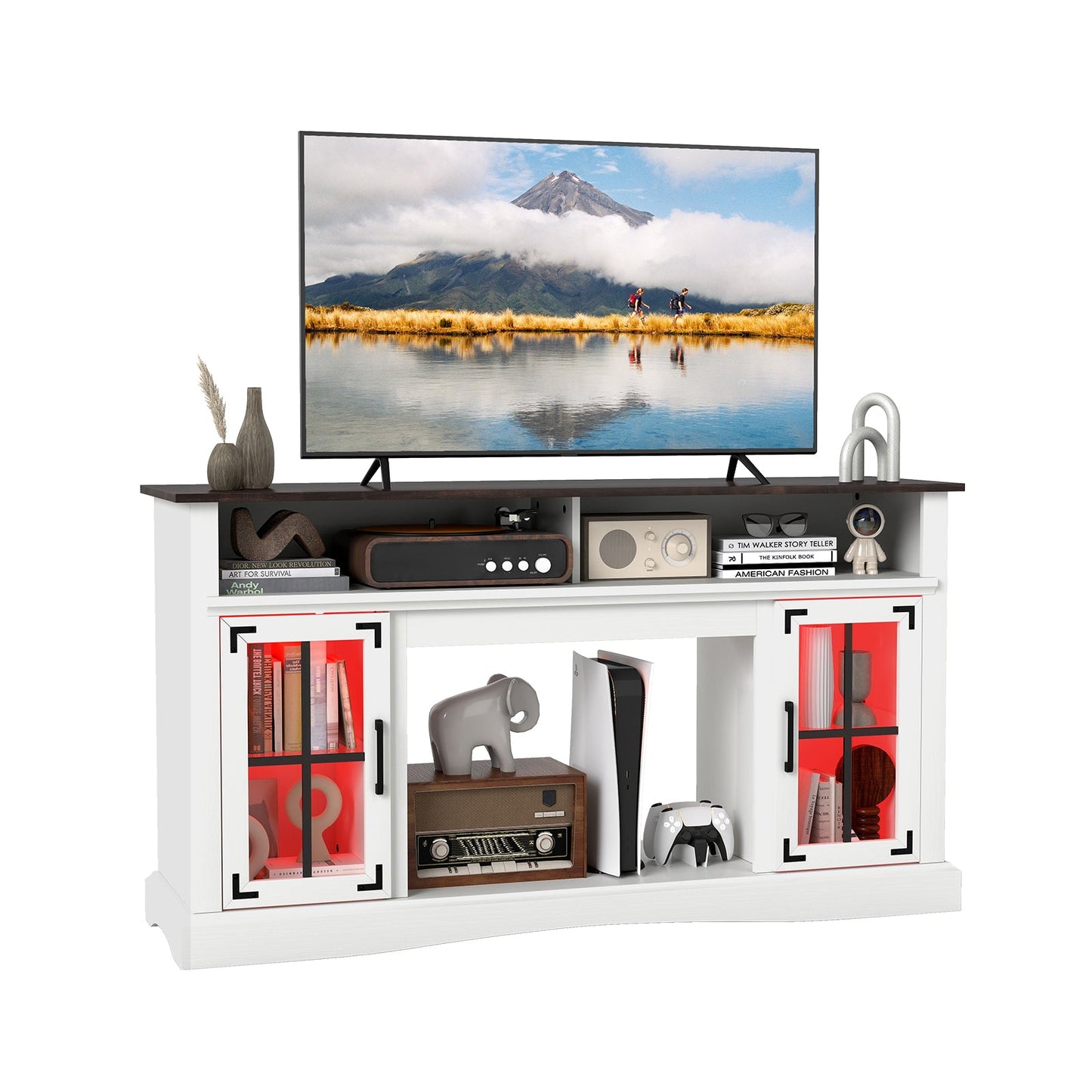 Mueble de TV con luces LED y control remoto - Negro