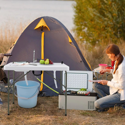 Fish Cleaning Table with Two Sinks and Faucet, white outdoor prep station by DirectDeals on Tampa Home & Garden Store