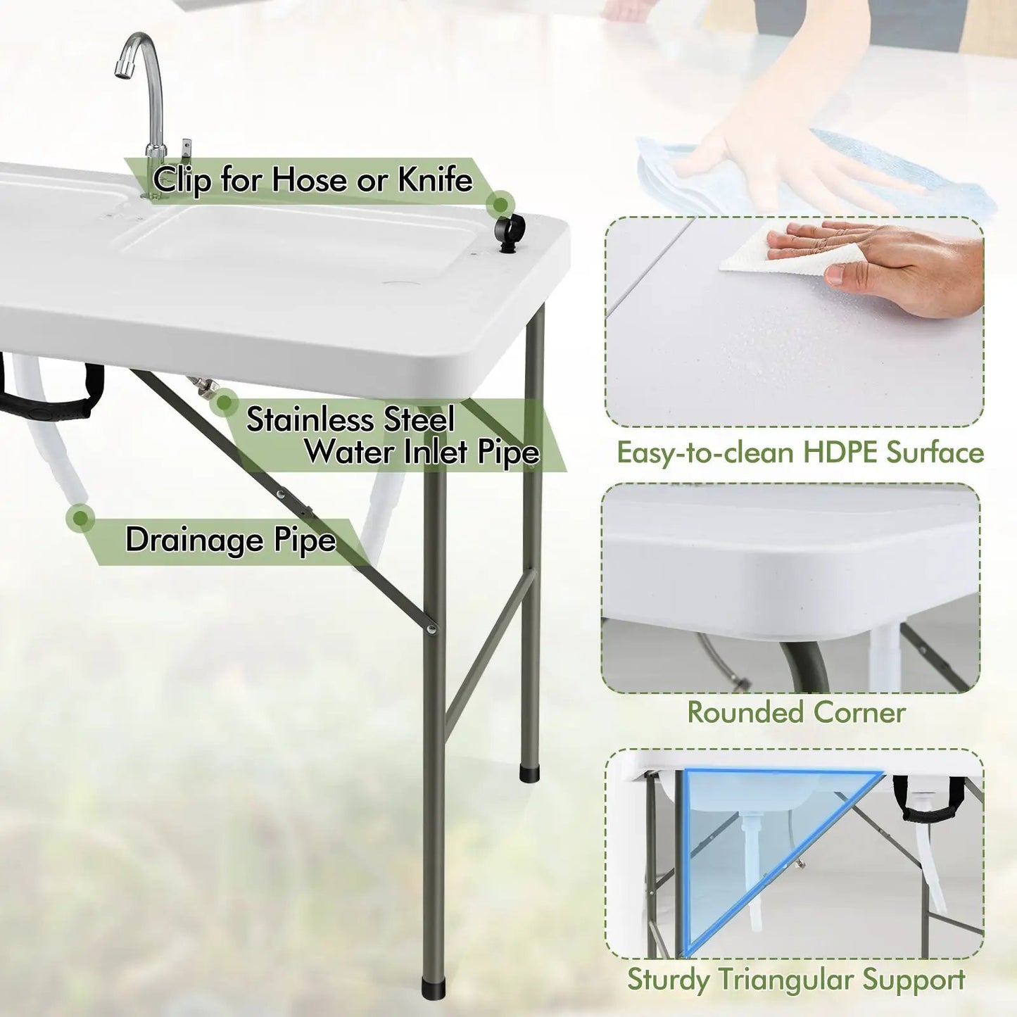 DirectDeals Fish Cleaning Table with Two Sinks and Faucet, white HDPE surface on Tampa Home & Garden Store