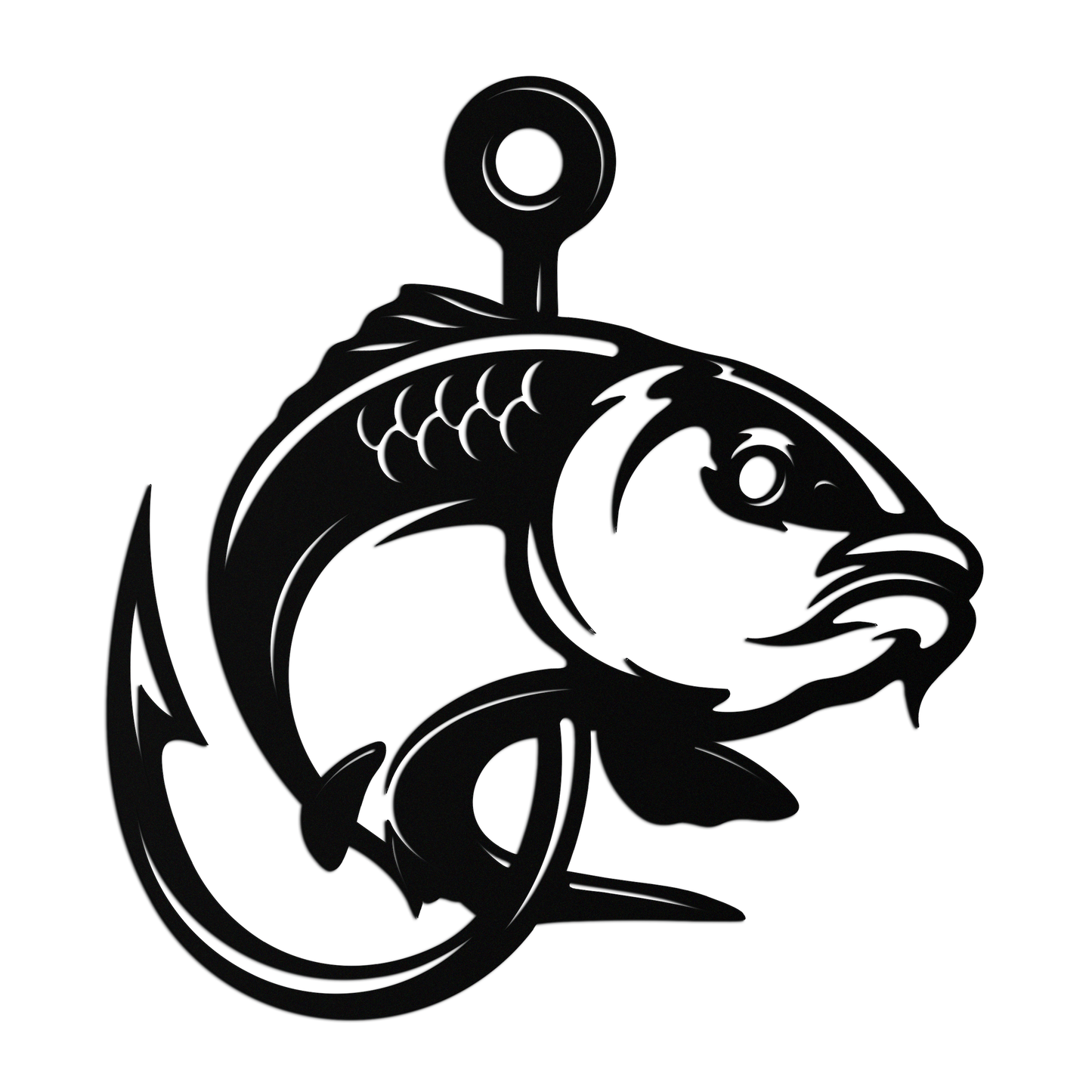 Fishing Hook and Fish Silhouette Metal Wall Art – Black Steel Angler’s Home Decor- KAF495 - Tampa Home & Garden Store