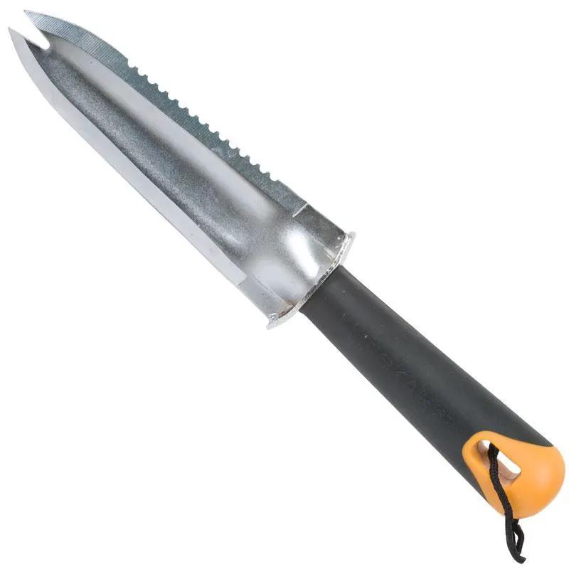 Fiskars Planting Tool serrated blade, black handle with orange grip for bulb planting on Tampa Home & Garden Store