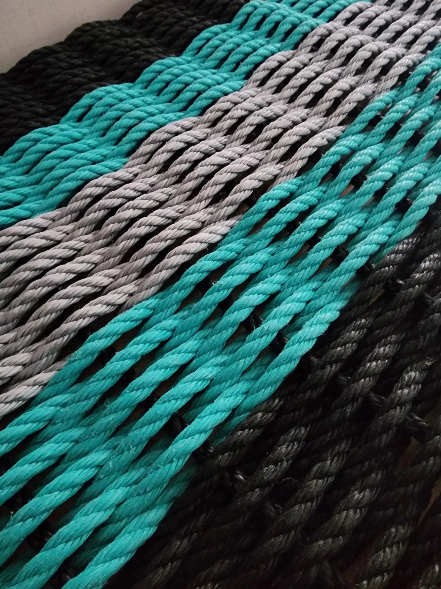 Five Stripe Rope Mat Black Teal Light Gray by Little Salty Rope on Tampa Home & Garden Store