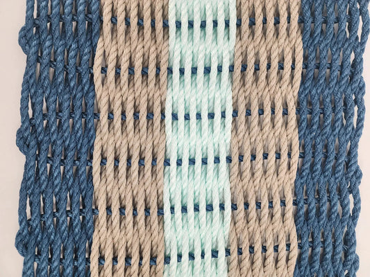 Five Stripe Rope Mat Lobster Rope navy tan seafoam by Little Salty Rope door mat on Tampa Home & Garden Store