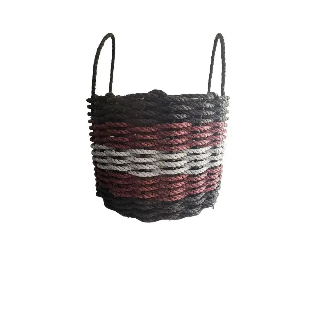 Five-stripe rope basket with two handles in black, burgundy, gray on Tampa Home & Garden Store
