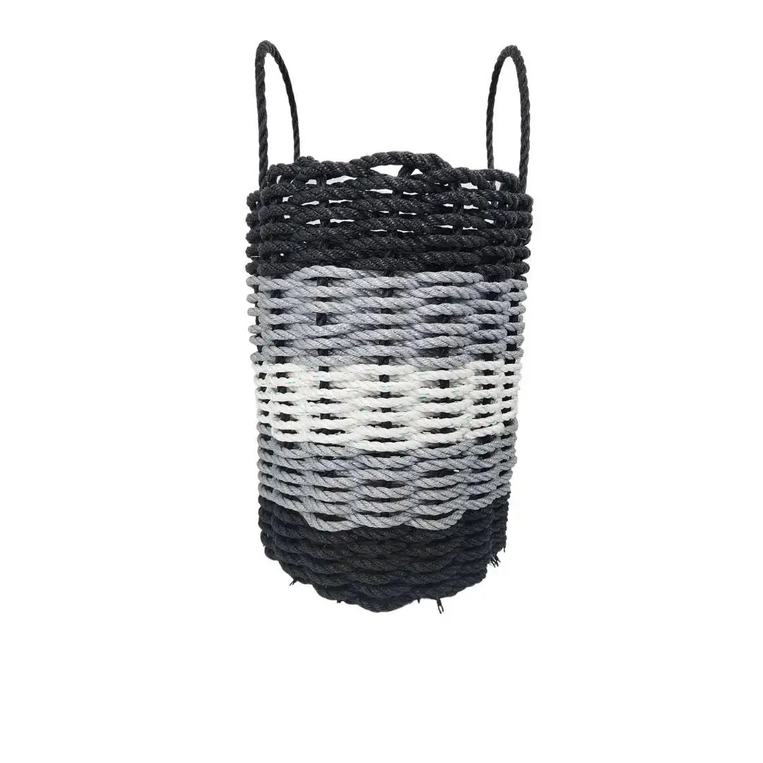 Rope storage basket five-stripe design in black gray white with handles Little Salty Rope on Tampa Home & Garden Store