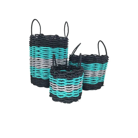 Five Stripe Rope Storage Basket set of three in black teal gray rope with handles on Tampa Home & Garden Store