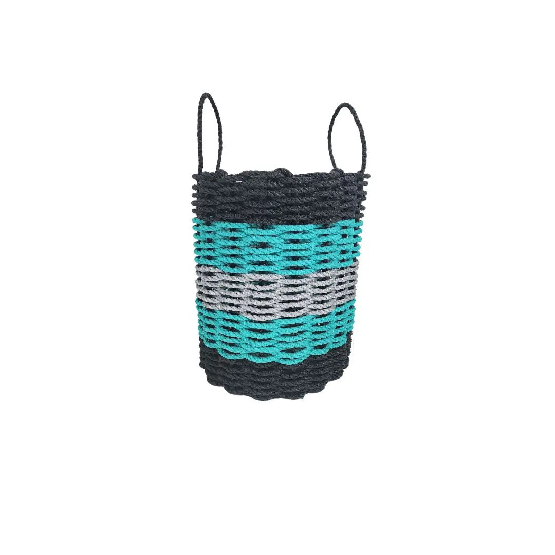 Five Stripe Rope Storage Basket black teal gray rope, handmade by Little Salty Rope on Tampa Home & Garden Store