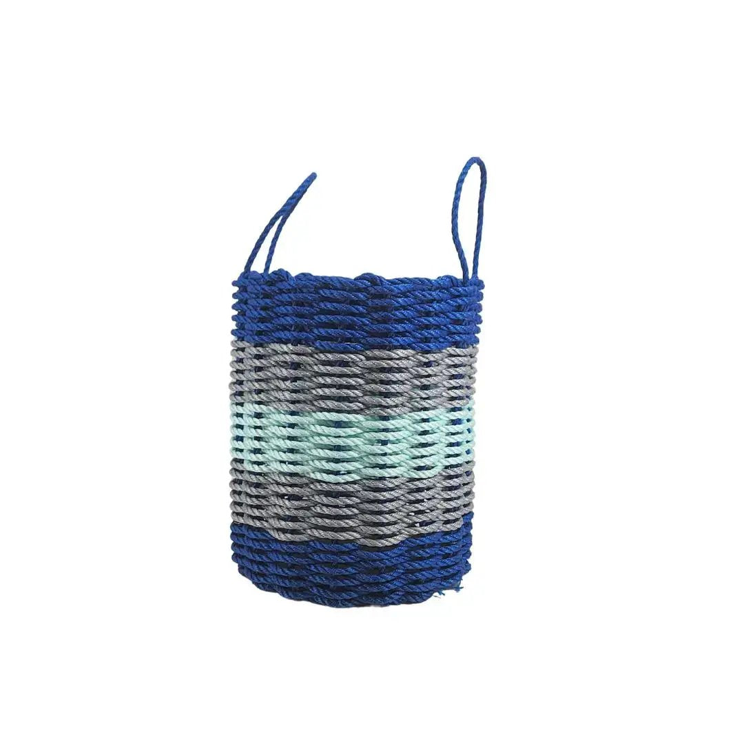 Five Stripe Rope Storage Basket blue gray seafoam rope by Little Salty Rope on Tampa Home & Garden Store