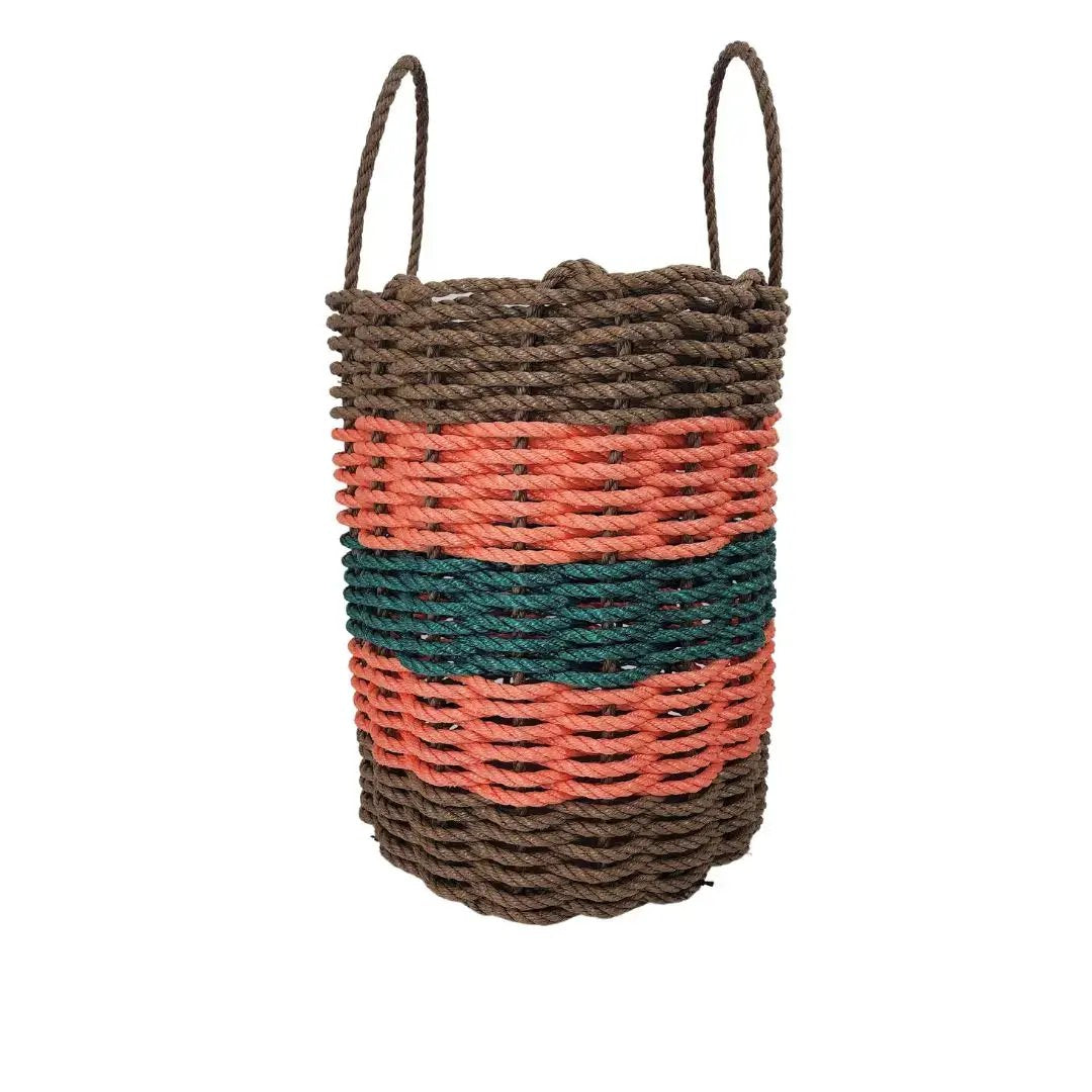 Five Stripe Rope Storage Basket brown orange teal rope handmade Little Salty Rope on Tampa Home & Garden Store