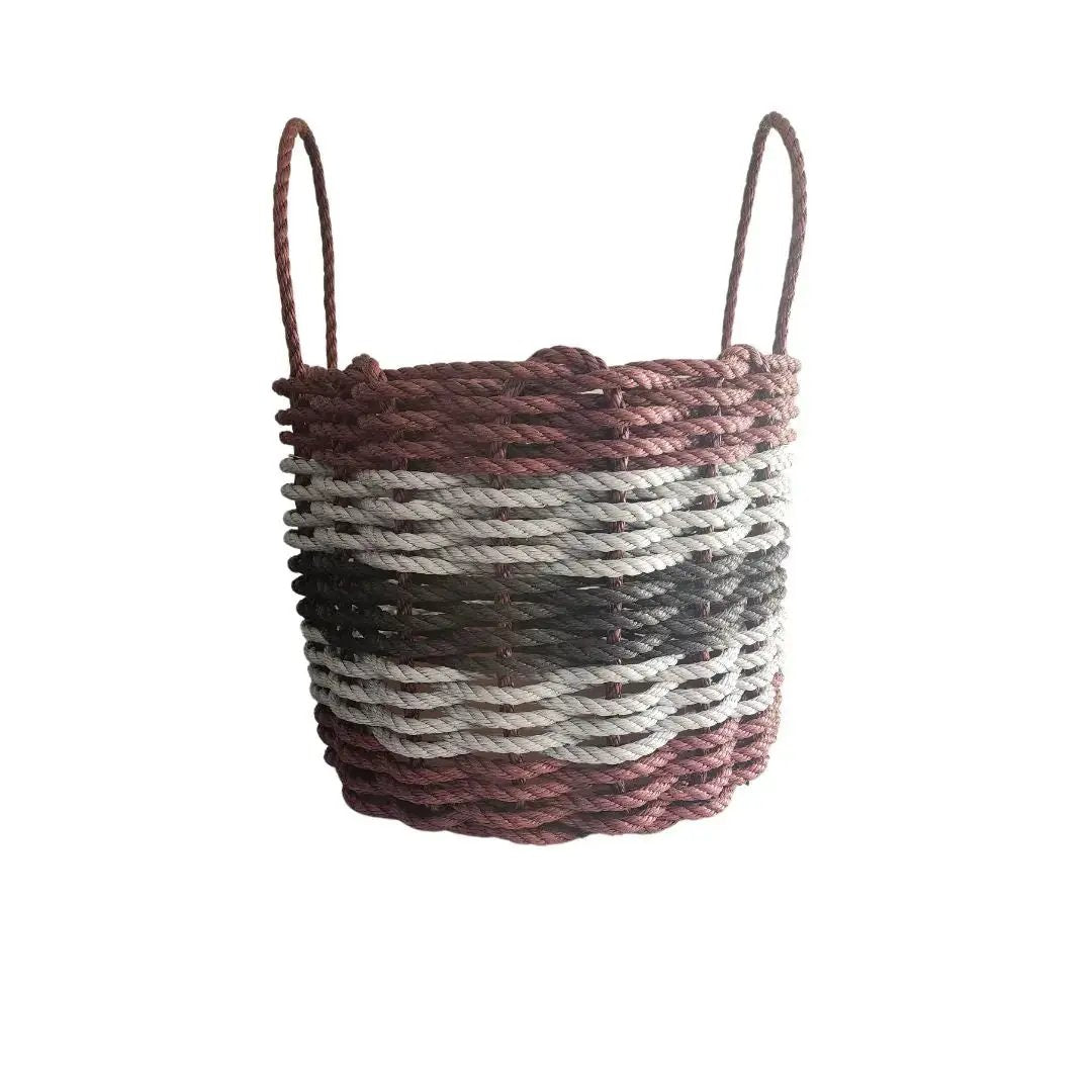 Five Stripe Rope Storage Basket Burgundy Gray with dual handles woven rope texture on Tampa Home & Garden Store