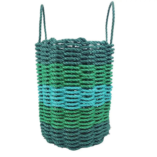 Five Stripe Rope Storage Basket hunter green teal with two handles handmade on Tampa Home & Garden Store