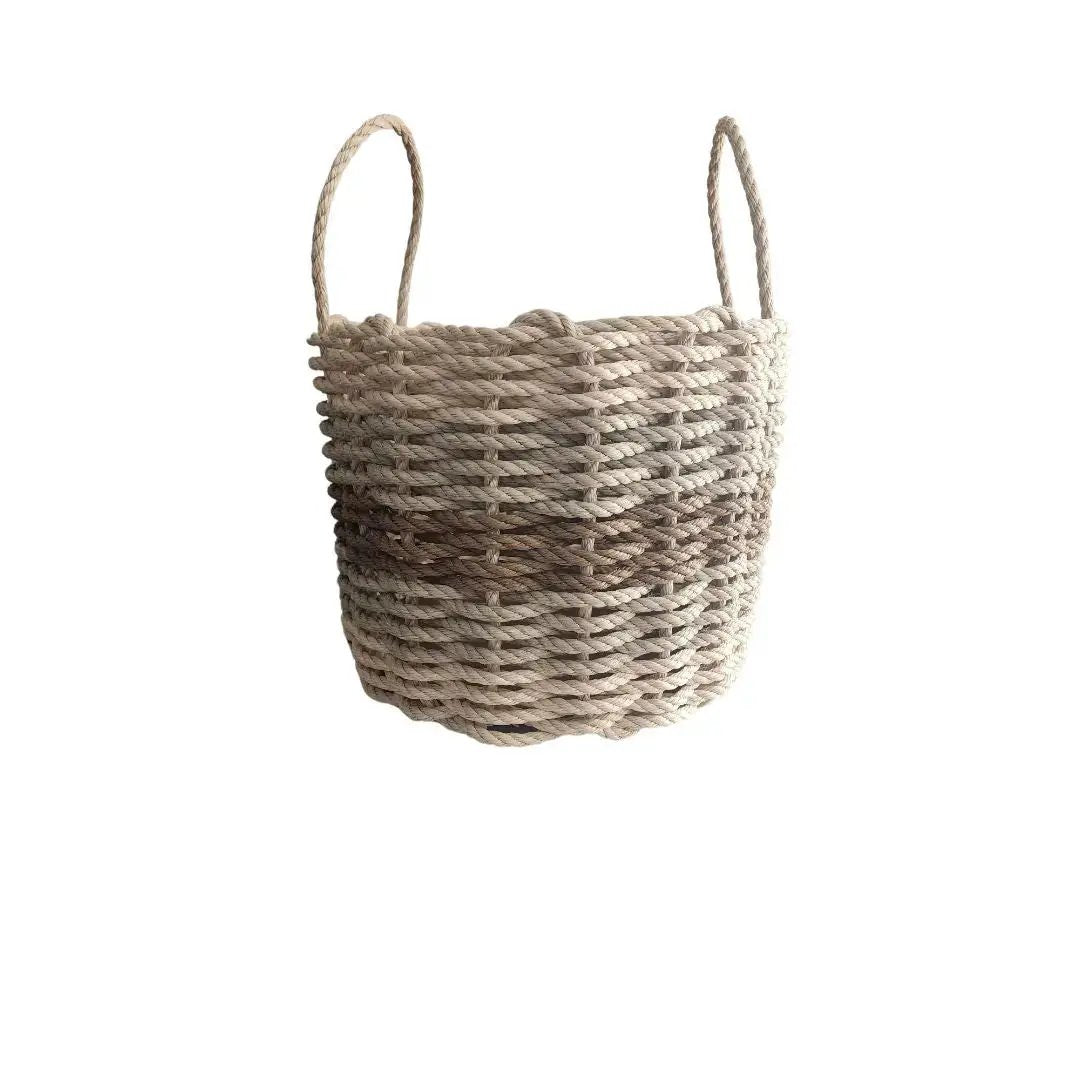 Five Stripe Rope Storage Basket light tan with dual rope handles Little Salty Rope on Tampa Home & Garden Store